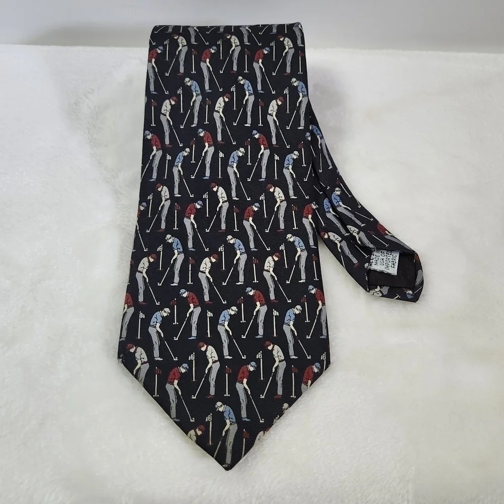 Jt Beckett Silk USA Golfers Sport Navy Blue Necktie